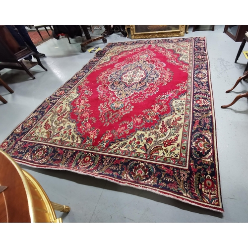 408 - Unusual multi-coloured (blue, light green, red floral) ground unique design Tabriz Carpet, 2.45m x 3... 