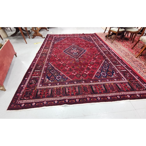 411 - Rich Red Ground Persian Kashan Carpet, full pile, traditional Kashan medallion design, 2.7m x 3.7m