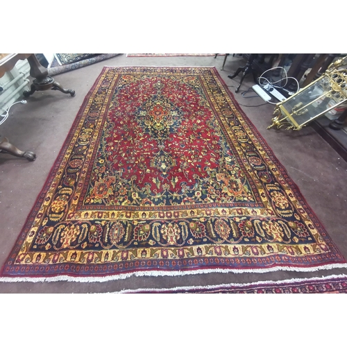 416 - Full pile Persian Mashad Carpet (tea washed), warm toned colours, 2.9m x 1.95m