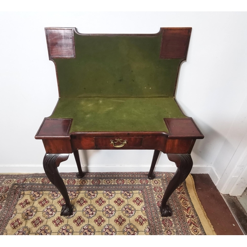 128 - Fine 19thC Mahogany Card Table - possibly Irish  the fold-over square corner design opening to a gr... 