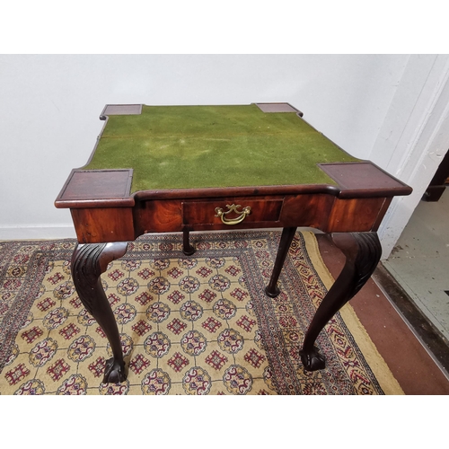 128 - Fine 19thC Mahogany Card Table - possibly Irish  the fold-over square corner design opening to a gr... 