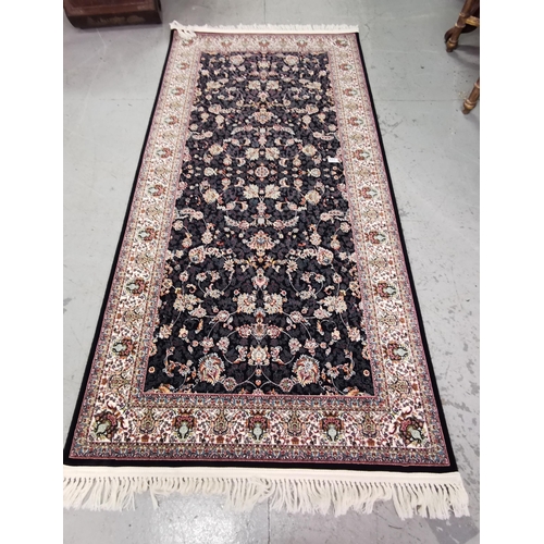 423 - Dark blue ground Persian Floor Rug, with cream highlights, size (as new), 1.05 x 2.05