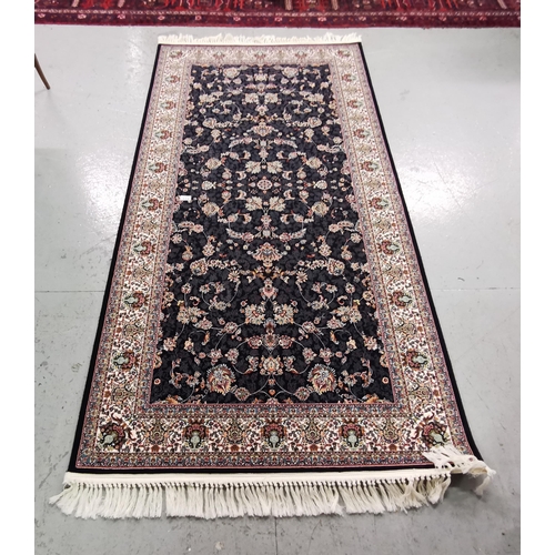 423 - Dark blue ground Persian Floor Rug, with cream highlights, size (as new), 1.05 x 2.05