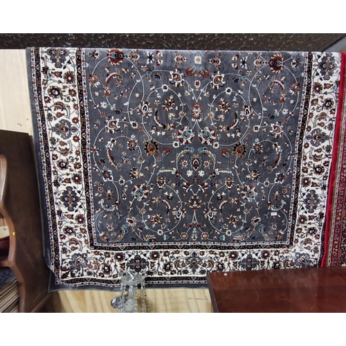 424 - Kashmir Rug, grey ground with cream and terracotta floral patterns, 1.8m x 2.4m