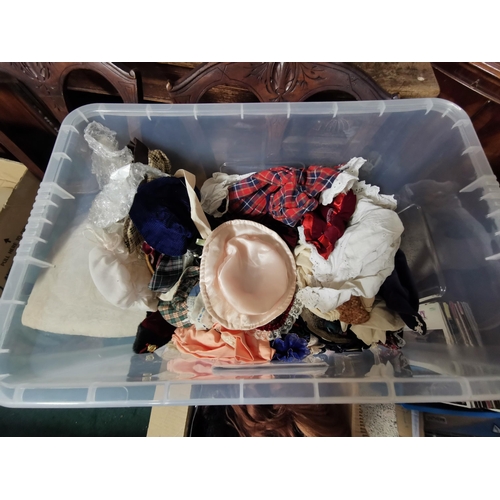 470 - Box of Dolls Clothes, wigs etc & a box of broken dolls for parts