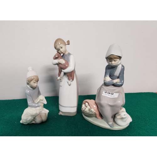 499 - 3 Lladro Figures  girl with ducks, girl with lamb & boy with sheep (3)