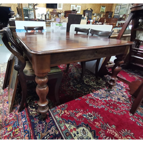 108 - Victorian Mahogany Extending Dining Table on turned legs, cup castors, 1.2mW, 1.5m long (extends to ... 