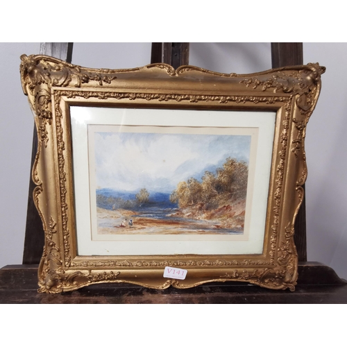 521 - 19thC Watercolour - figures by a rocky shore c.1840, in a gesso frame (unsigned) 37cmH x 45cmW