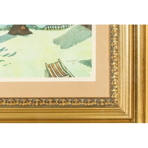 526 - MARTIN MOONEY (b.1960) - Beach House - signed and dated 53, 27cm x 38cm, in a large, boxed gold fra... 