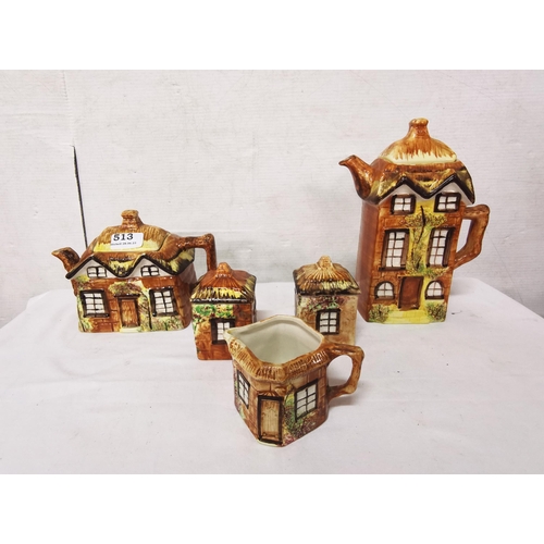 513 - 5 piece Cottage Style Set  Tea Pot, Coffee Pot etc