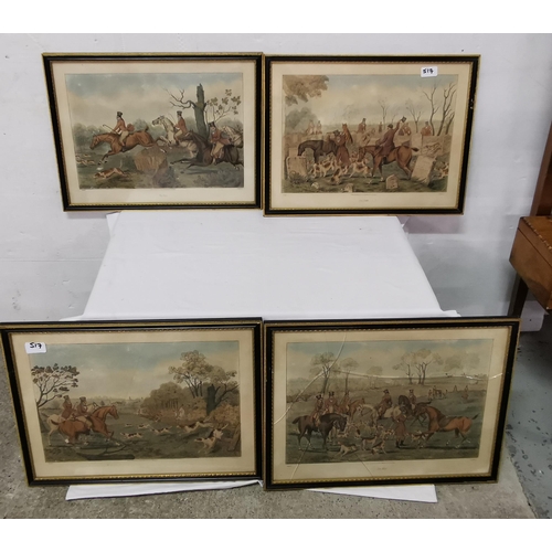 517 - Set of 4 Fox Hunting Prints after H. Alken, engraved by L. Thompson, black and gold frames, 39cmH x ... 