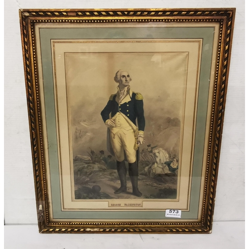 573 - Antique Lithograph - Portrait Study of George Washington, in a green mount, moulded gold frame