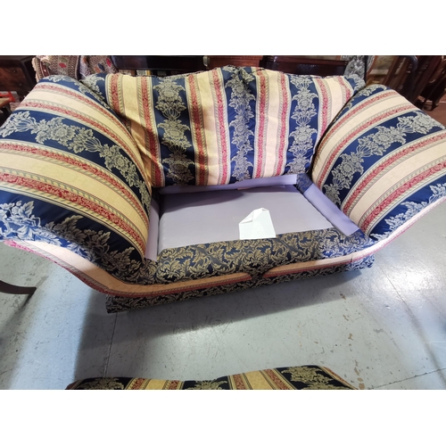 585 - 2-Seater Sofa (1980's), dark blue and yellow stripped fabric, 1.7mW x 1mD (springs worn)