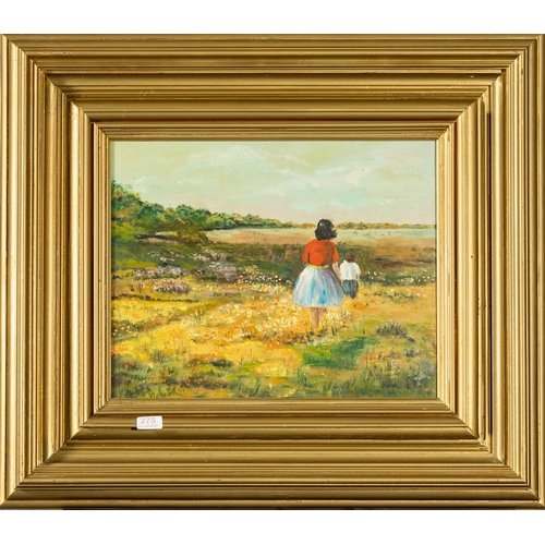 535 - NORAH, oil on canvas, Family in a Floral Meadow, in a gold frame, 73cm x 83cm (signed)