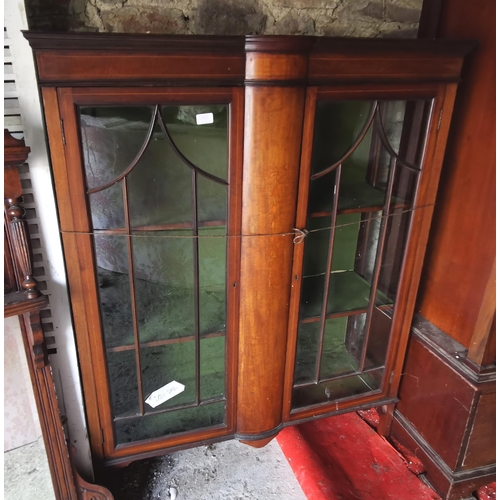 607 - Inlaid mahogany floor Display cabinet, on square lets, floral decor, 106cmW x 132cmH