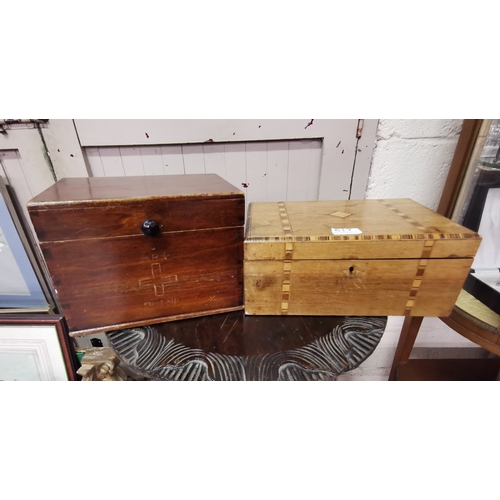 617 - Tunbridgeware Letter Box & a wooden hinged box (