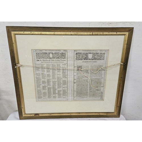 122 - John Speede Map “Parts of Cardigan” (Wales), in an oak frame (verso lists Pembrokeshire names), 69 x... 