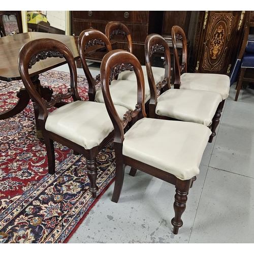 21 - Matching Set of 6 Victorian Mahogany spoon back design Dining Chairs, with floral carvings and later... 