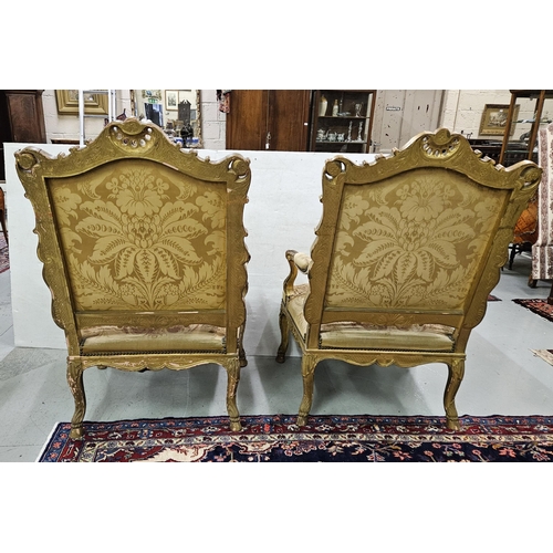 27 - Matching Pair of 19thC French Fauteuil Armchairs, in carved gilt frames, needlepoint covered chair s... 
