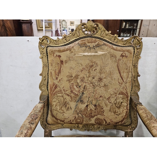 27 - Matching Pair of 19thC French Fauteuil Armchairs, in carved gilt frames, needlepoint covered chair s... 