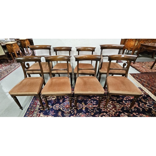 28 - Matching Set of 8 WMIV Style Dining Chairs, mid-20thC, on turned and reeded front legs, mauve velour... 