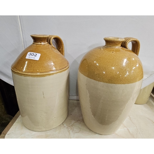 302 - 2 Stoneware Whisky Jars (1 Glasgow, 1 George Price, Dublin), no chips (2)