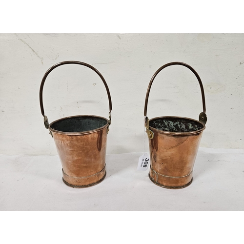 308 - A matching pair of Copper Pails with handles, each 14cmH (3)