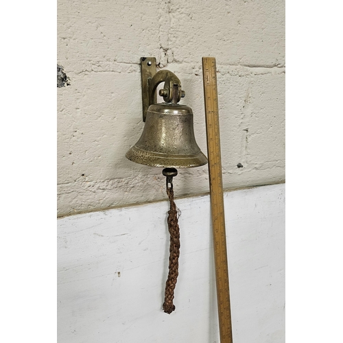 311 - Heavy Cast Brass old Ship's Bell, 18cmH x 15cm dia, on a hanging bracket