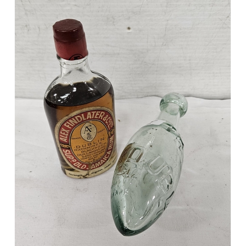 317 - Small glass bottle, stamped Hamilton Dublin, Thwaits Trademarks, 19cmH & Alex Findlater Dublin Jamac... 