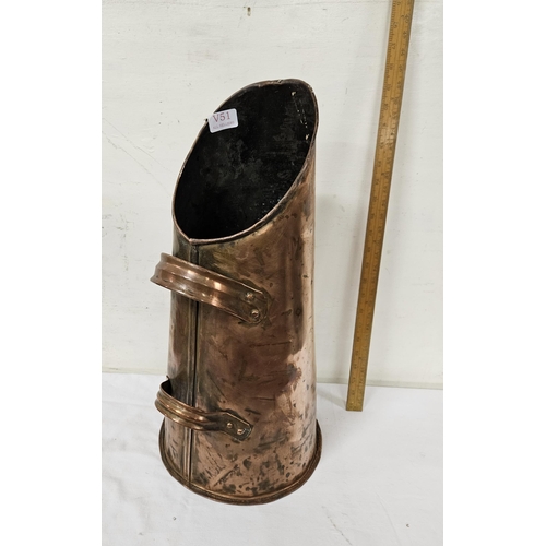 323 - Tinsmith made Copper Coal Bucket, 53cmH