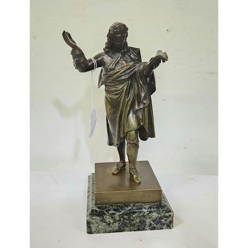 345 - Bronze Model of an Orator, on a square shaped green marble base, 28cmH (feet detached)