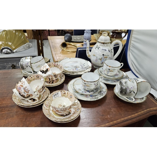 347 - Victorian 5-place English Bone China Tea Set, “Chinese” pattern & an oriental egg-shell Tea Set, bam... 