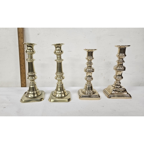 355 - 2 Pairs of similar Brass Victorian Candlesticks, polished, about 22cm H (4)