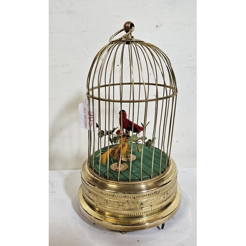 368 - Musical dome-shaped brass Bird Cage with birds inside, (working) 27cmH