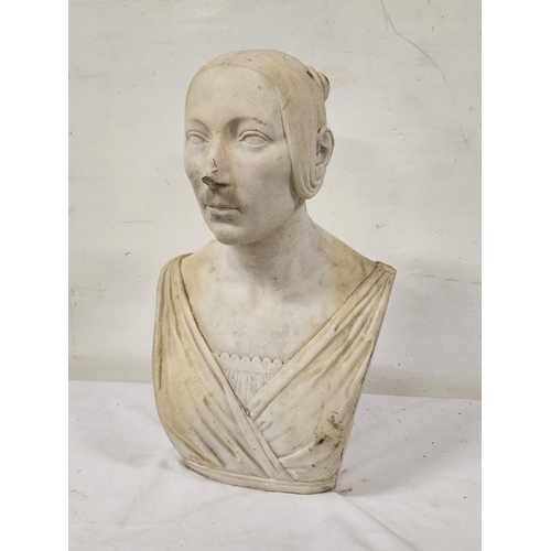 370 - Marble head and shoulder bust of a classic Greek female, possibly 18thC (nose and 1 ear damaged), 52... 