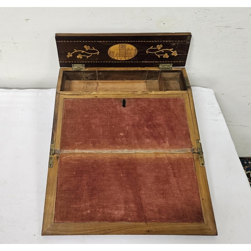 377 - Killarney (arbutus) Wood Writing Slope, featuring inlaid images of Muckross House, Ross Castle and p... 