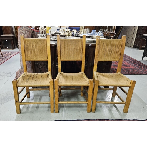 41 - Set of 3 pine Kitchen Chairs with roped seats and backs (3)