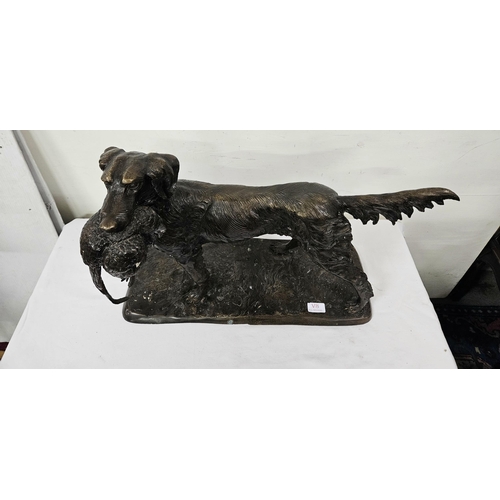 411 - Bronze Sculpture of an English Pointer/Hunting Dog, with catch (a pheasant), on a rectangular shaped... 