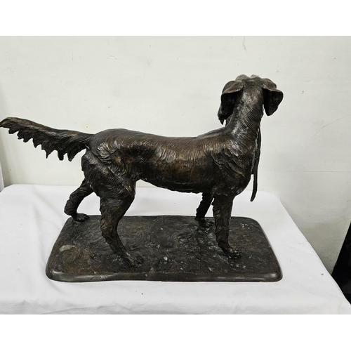 411 - Bronze Sculpture of an English Pointer/Hunting Dog, with catch (a pheasant), on a rectangular shaped... 