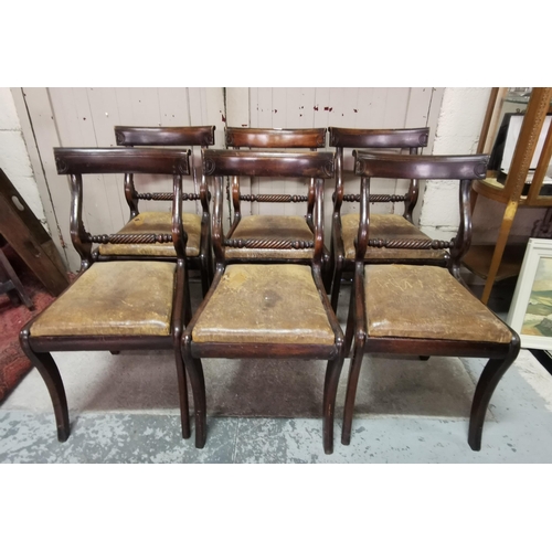 42 - Matching Set of 6 Regency Style Dining Chairs (possibly pine), sabre front legs, bergere seats and b... 