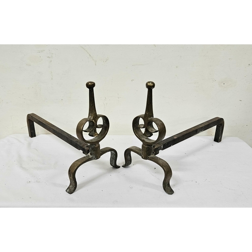 430 - Matching Pair of Andirons, with brass finials, 30cm deep