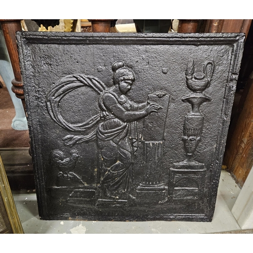 432 - Metal Fireback, Roman classical scene (painted black), 60cm x 60cm