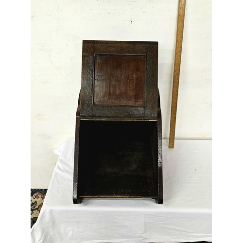 436 - Walnut Coal Scuttle, early 20thC,  with carrying handle and an impressed brass panel on the lid, 37c... 