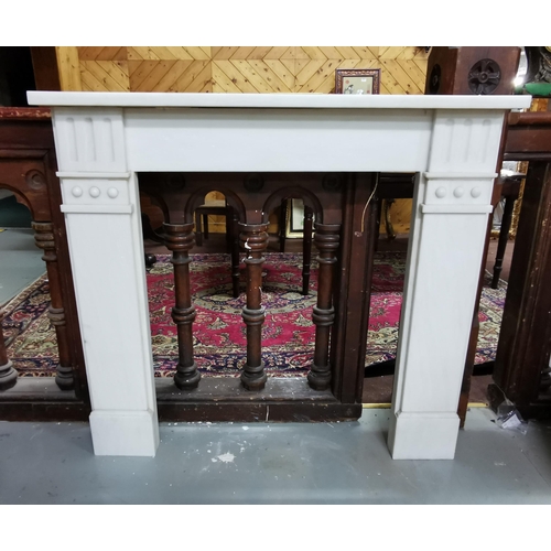 443 - Victorian style White Marble Fireplace, circular shaped décor to each pillar, 1.22mW (4ft) x 1.1mH