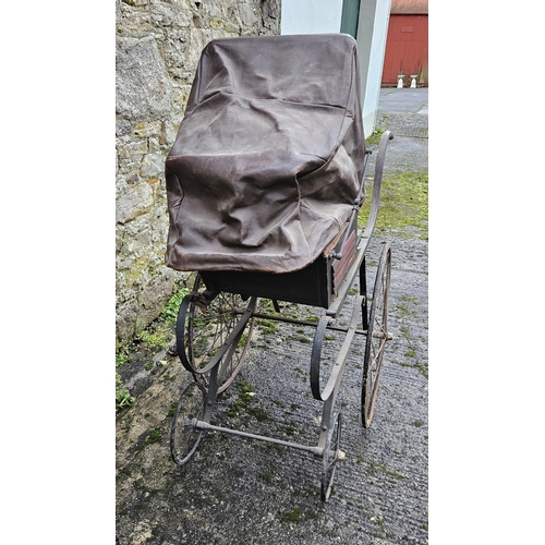 449 - 19thC Child’s Estate Carriage, on 4 wheels (2 large, 2 small), with wooden shafts, on a sprung frame... 