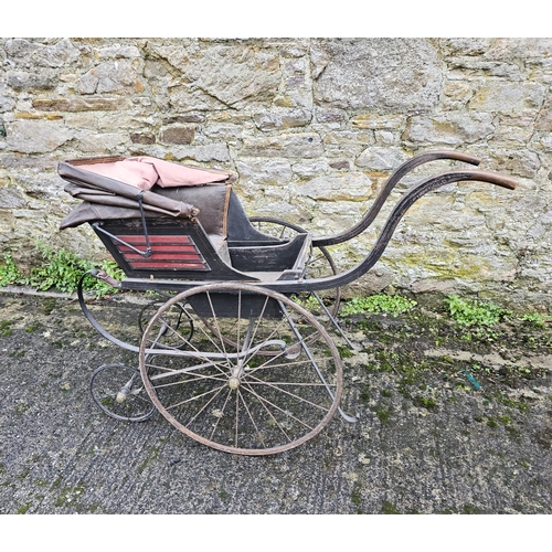 449 - 19thC Child’s Estate Carriage, on 4 wheels (2 large, 2 small), with wooden shafts, on a sprung frame... 