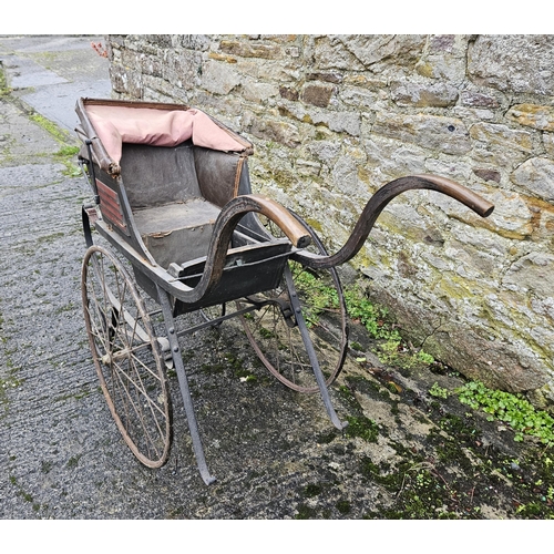 449 - 19thC Child’s Estate Carriage, on 4 wheels (2 large, 2 small), with wooden shafts, on a sprung frame... 