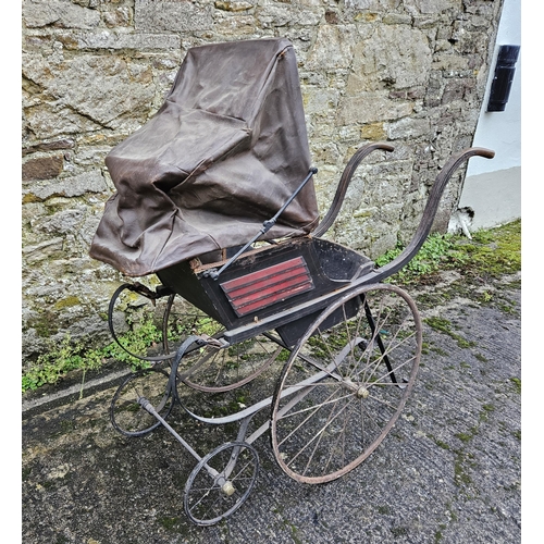 449 - 19thC Child’s Estate Carriage, on 4 wheels (2 large, 2 small), with wooden shafts, on a sprung frame... 