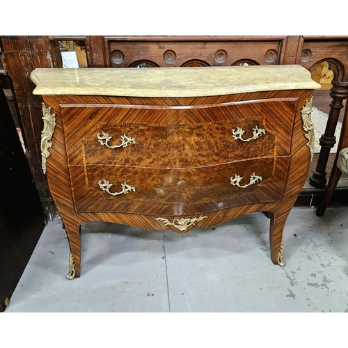 459 - Serpentine shaped Commode/Chest with a beige marble top, over 2 drawers with gilt handles and mounts... 