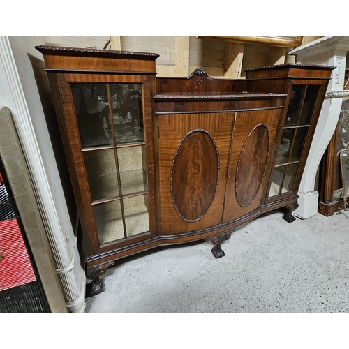 463 - Mahogany mid-20th China Cabinet with glass fronted doors at either of the bow fronted central cabine... 